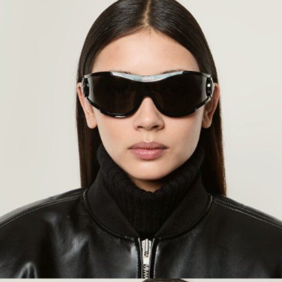NEW VERSACE SHIELD SUNGLASSES MOD 4475 5360/87 BLACK VE4475 536087 EYEWEAR - Picture 1 of 8